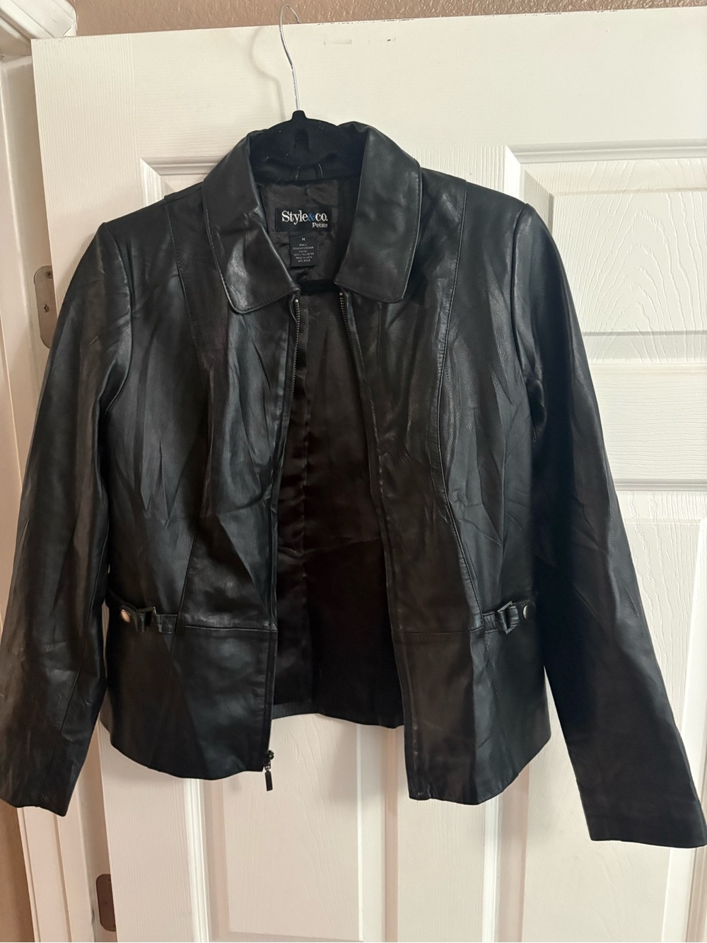 100% genuine leather vintage Style & Co cropped black jacket collared M